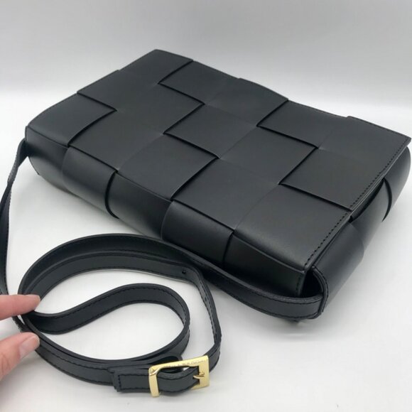 Valentina Fiore Woven Black Leather Messenger Crossbody Bag - Picture 10 of 13